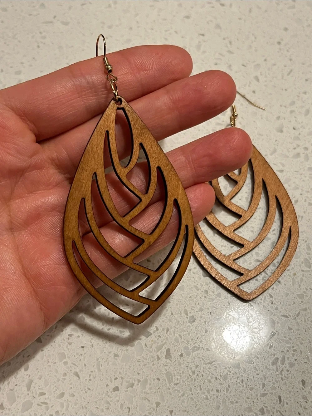 Cutout Leaf Drop Earrings in Warm Brown